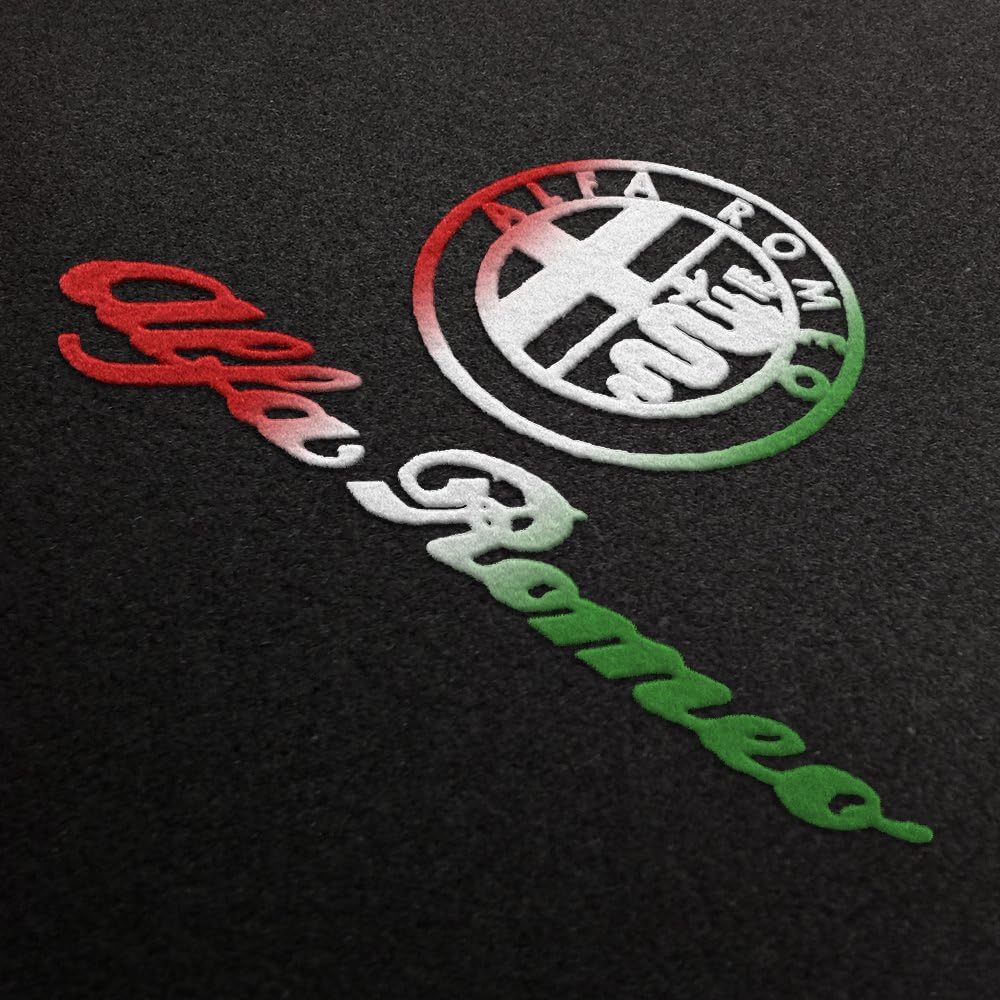 Velours Fußmatten Logo+Schrift Italia für Alfa Romeo GT 1300 Junior 1966-1970 2-teilig