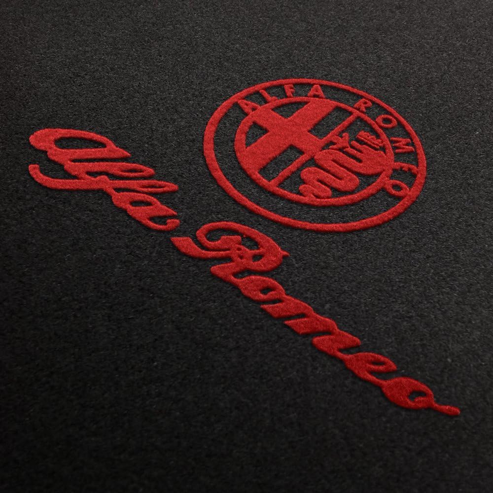 Velours Fußmatten Logo+Schrift in rot für Alfa Romeo 156 + SW Typ 932 1997-2007 4-teilig